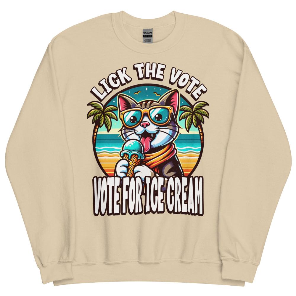 Lick The Vote Ice Cream Cat Sweatshirt - Sand Color - https://ascensionemporium.net